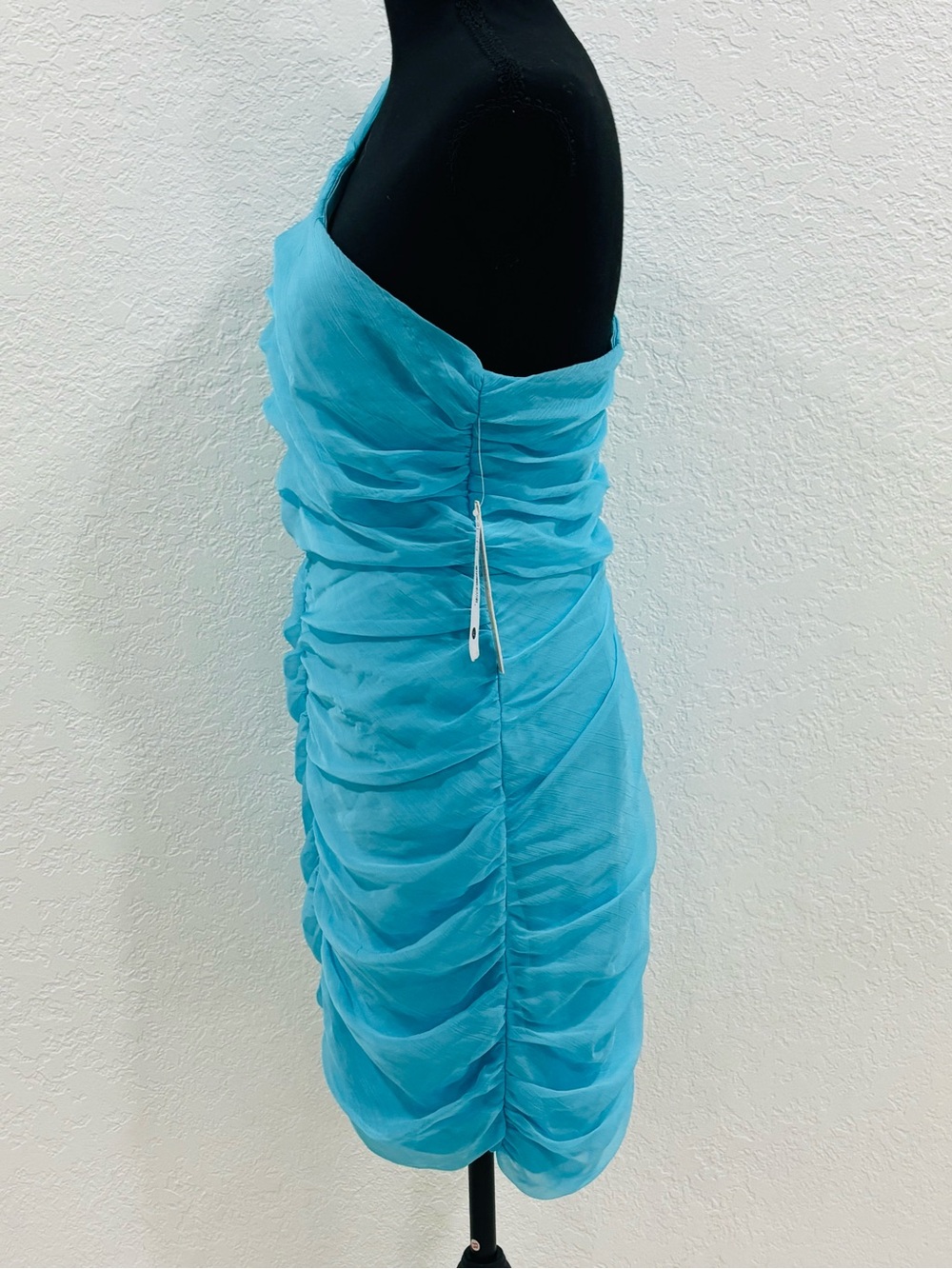 Aqua Turquoise One-Shoulder Ruched Mini Dress - Picture 3 of 4